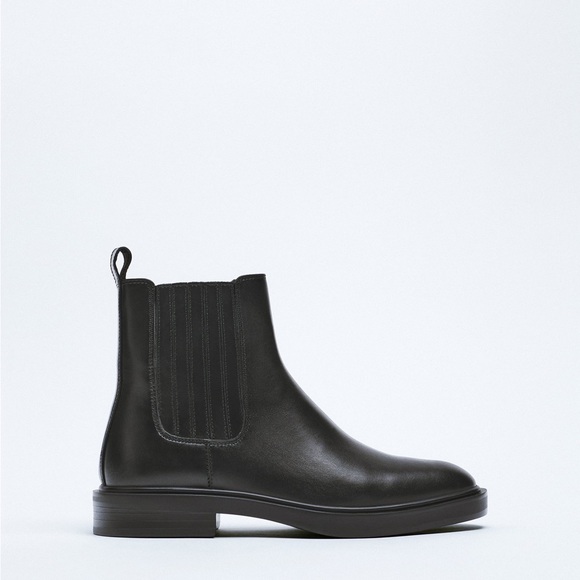 ZARA Leather Low Heel Ankle Boots - Picture 2 of 8
